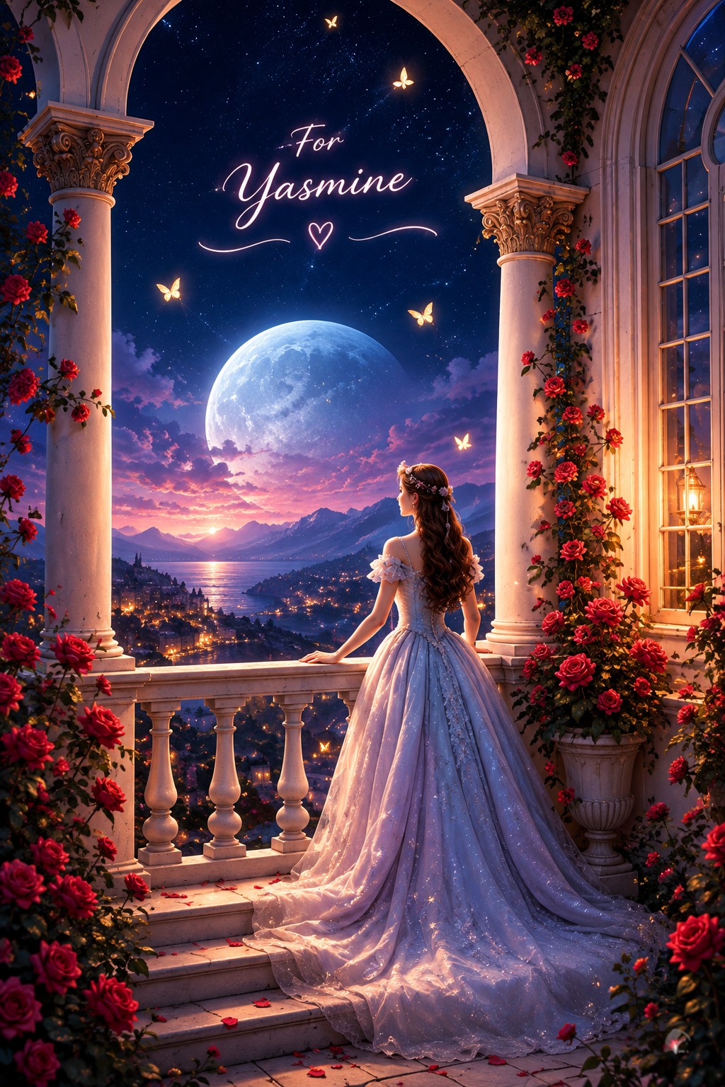 For Yasmine — romantic moonlit garden scene